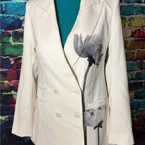 Express White and Gray Blazer Classic Double-Breasted Design